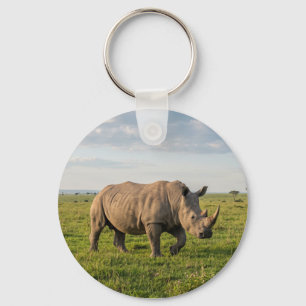 Solitary Rhino Walking In Open Grassland Photo Enl Key Ring