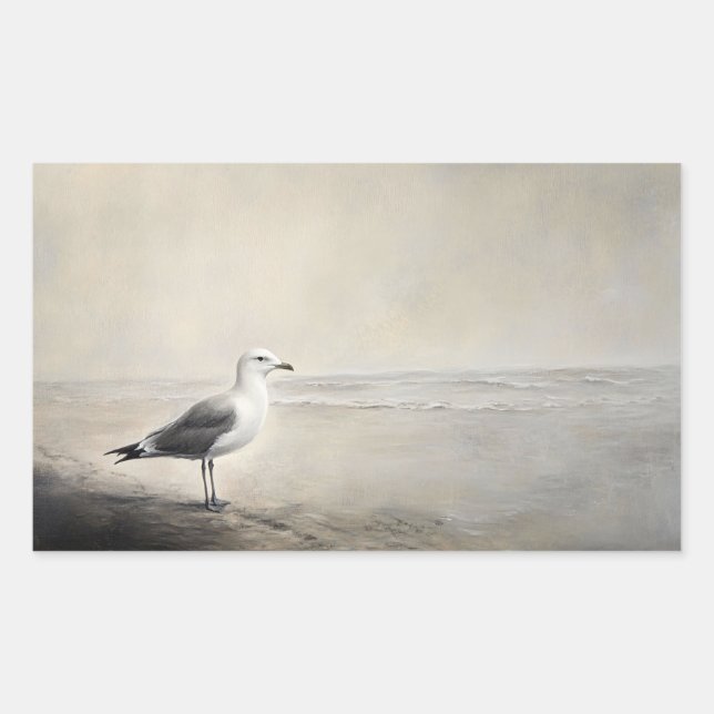 Solitary Seagull by the Shore Rectangular Sticker (Front)