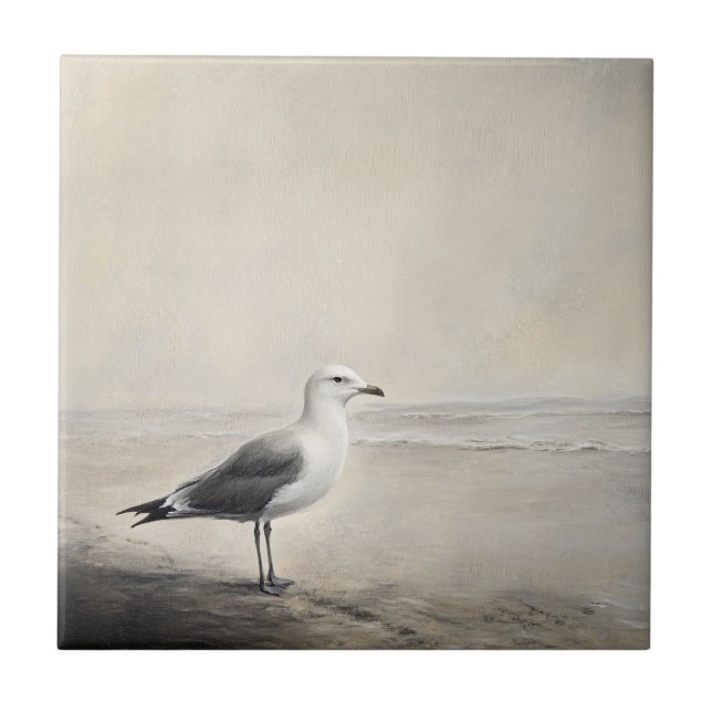 Solitary Seagull by the Shore Tile (Front)