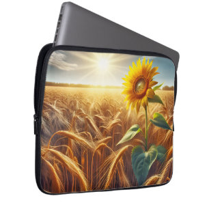 Solitary Sunflower In Wheat Field  Laptop Sleeve