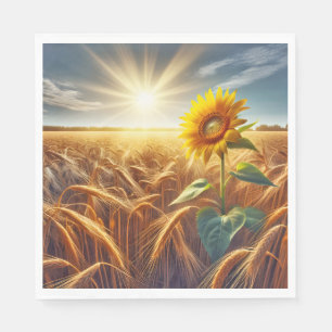 Solitary Sunflower In Wheat Field  Napkin