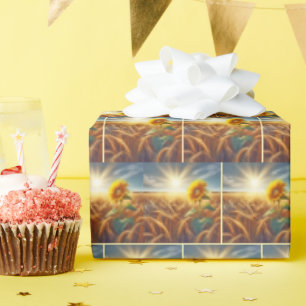 Solitary Sunflower In Wheat Field  Wrapping Paper