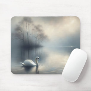 Solitary Swan On Misty Lake Mouse Mat