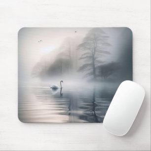 Solitary Swan On Misty Lake Mouse Mat