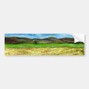 SOLITARY TREE IN THE YELLOW FLOWER FIELD,TUSCANY BUMPER STICKER