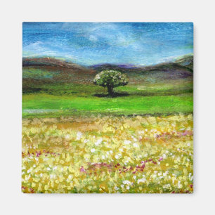 SOLITARY TREE IN THE YELLOW FLOWER FIELD,TUSCANY MAGNET