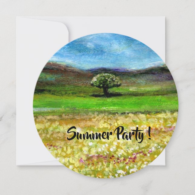 SOLITARY TREE IN YELLOW FLOWER FIELD SUMMER PARTY INVITATION (Front)