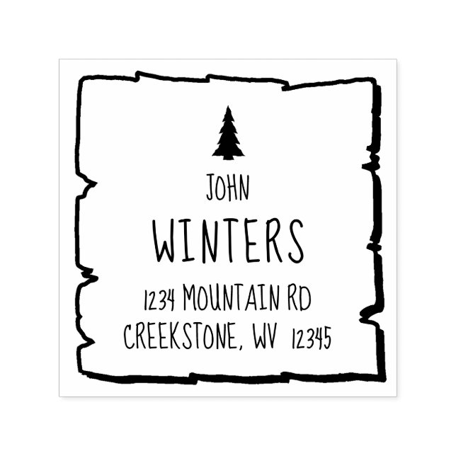 Solitary Woodland Pine Tree Return Address Self-inking Stamp (Design)