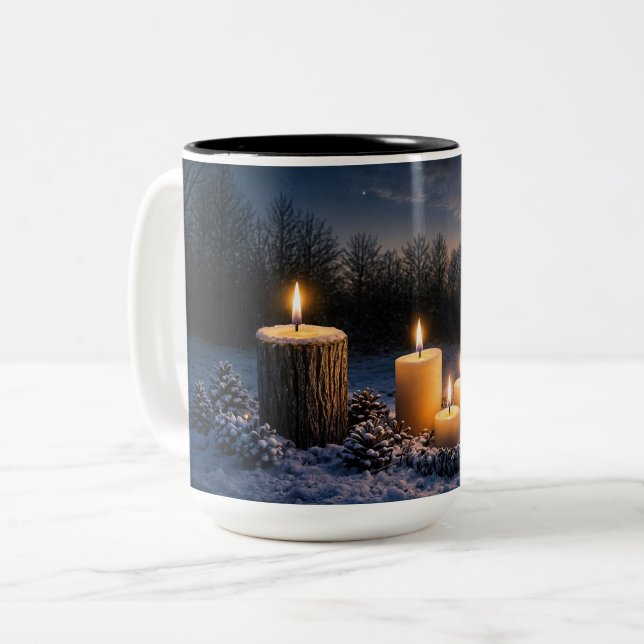Solitsice Inspired Candles in the Snow Two-Tone Coffee Mug (Front Left)