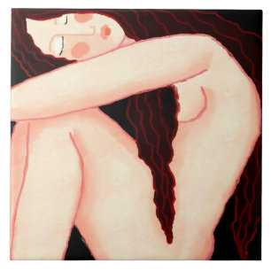 Solitude Abstract Digital Portrait of a Woman Tile