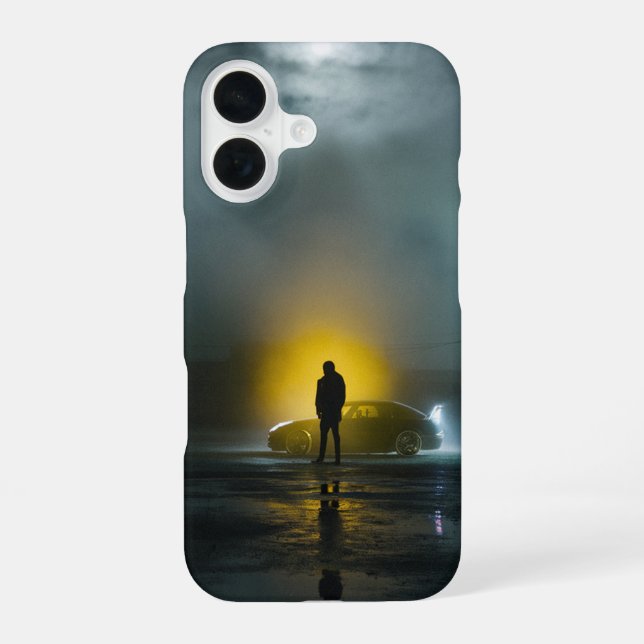 Solitude in the Glow: A Nocturnal Encounter iPhone 16 Case (Back)