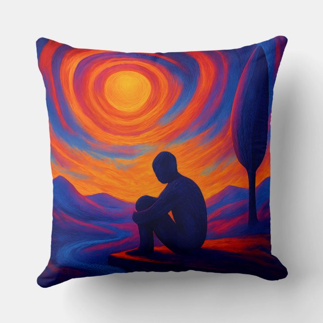 Solitude Under the Sun Abstract Blue and Orange Cushion (Back)