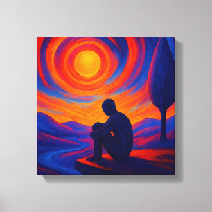 Solitude Under the Sun in Blue and Fire Orange Canvas Print
