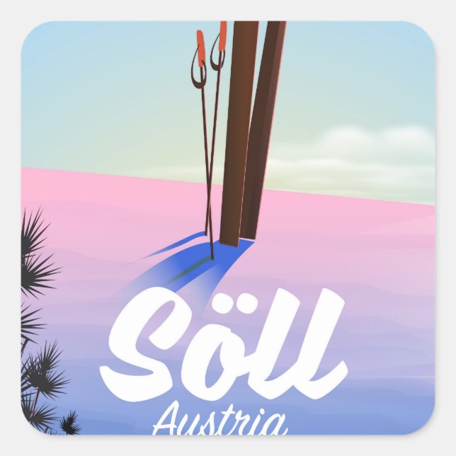 Söll, Austria Ski travel poster Square Sticker (Front)
