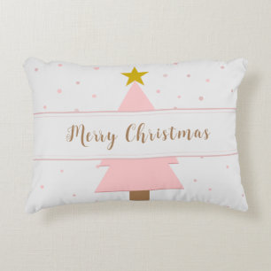 Solo Pink Christmas Tree and Golden Star Decorative Cushion