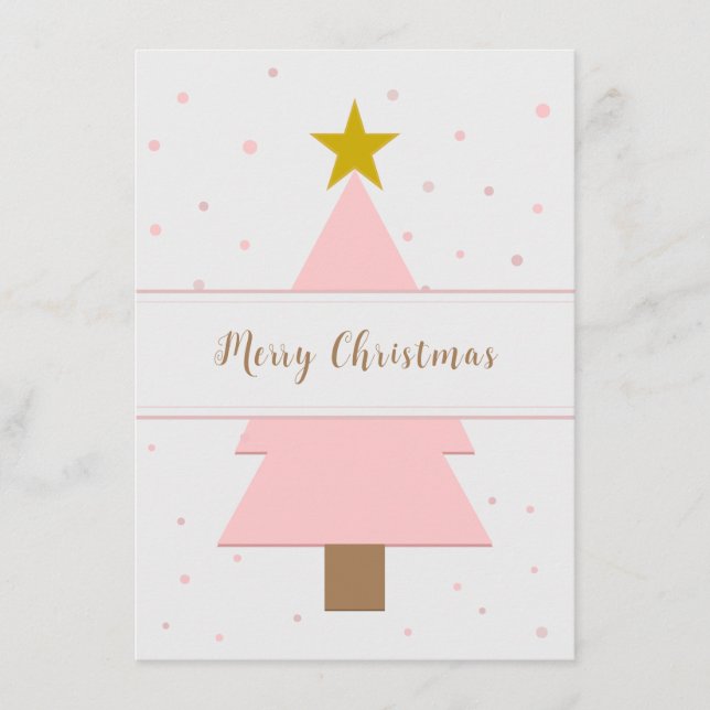 Solo Pink Christmas Tree and Golden Star Enclosure Card (Front)
