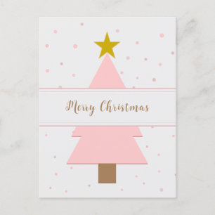 Solo Pink Christmas Tree and Golden Star Postcard
