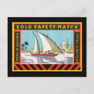 Solo Sailing Ship Match Label Postcard