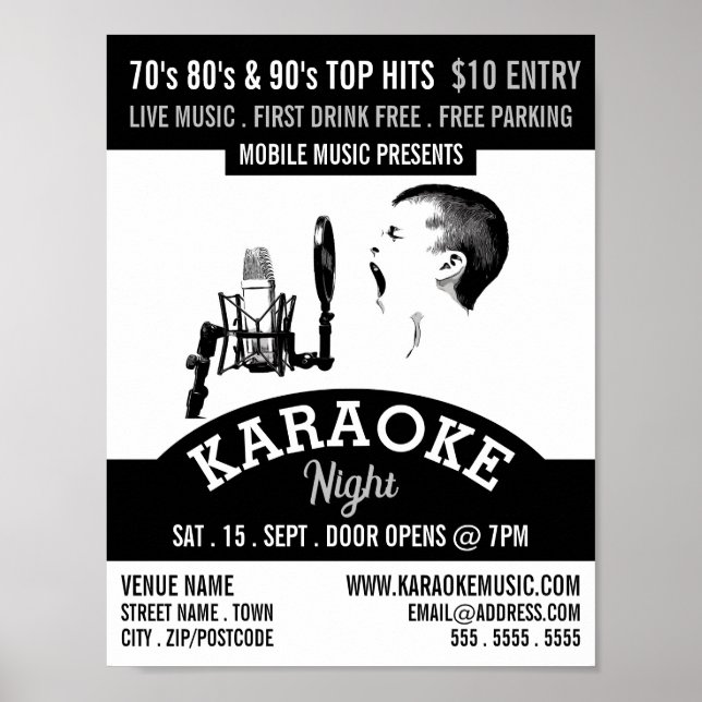 Solo Singer, Karaoke Event Advertising Poster (Front)