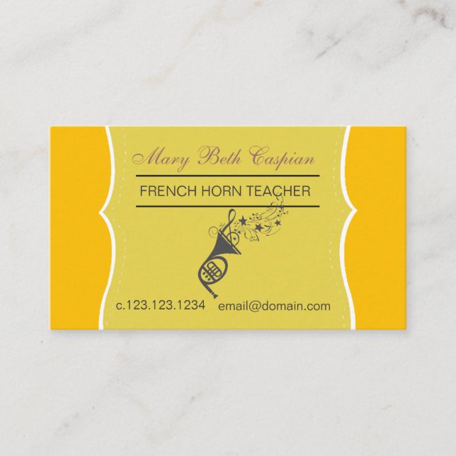 Soloist Performer Jazz Golden French Horn Business Card (Front)