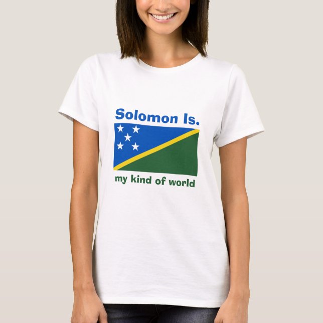 Solomon Islands Flag + Map + Text T-Shirt (Front)