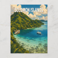 Solomon Islands Illustration Travel Art Vintage