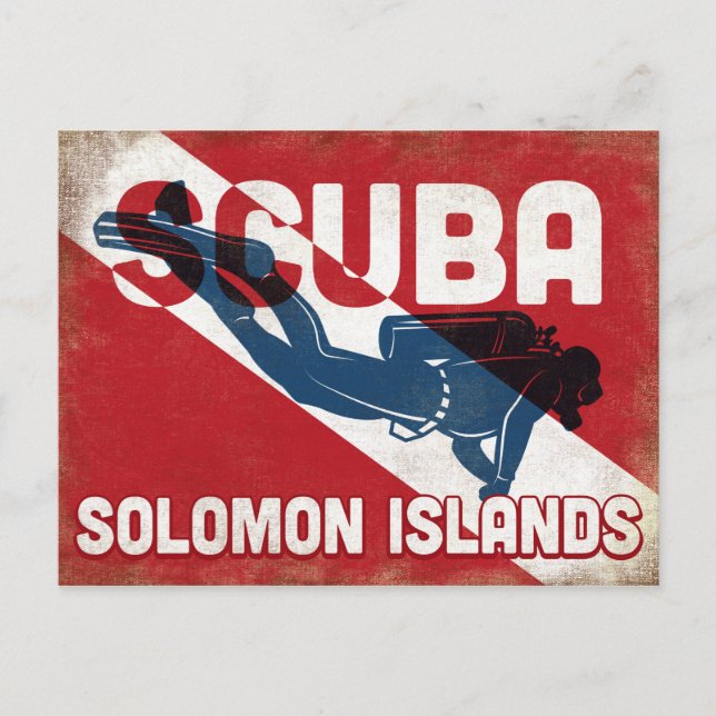 Solomon Islands Scuba Diver - Blue Retro Postcard (Front)