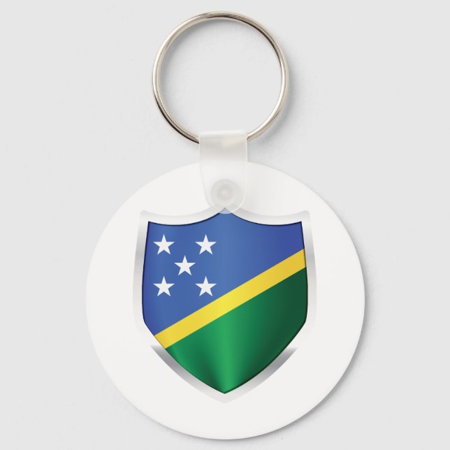 Solomon Islands Silver Shield Flag Key Ring (Front)