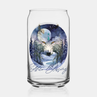 Solstice Blessings Winter Wolf Moonlight Woods Can Glass