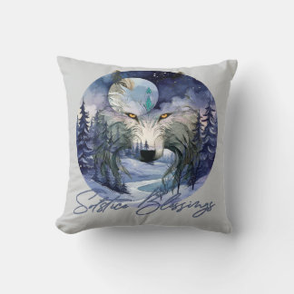 Solstice Blessings Winter Wolf Moonlight Woods Cushion