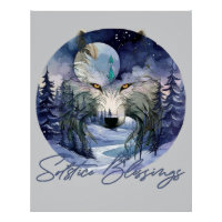 Solstice Blessings Winter Wolf Moonlight Woods