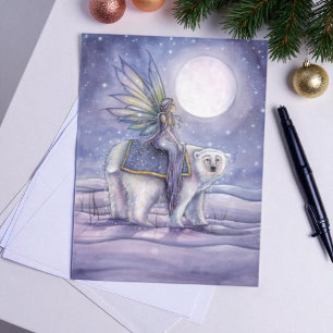 Solstice Fairy and Polar Bear Art Postcard