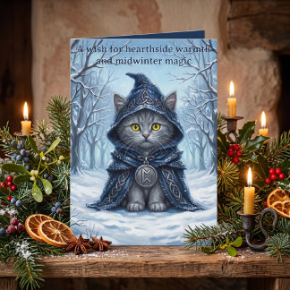 Solstice Singer Winter Celtic Cat Yule Navy Card