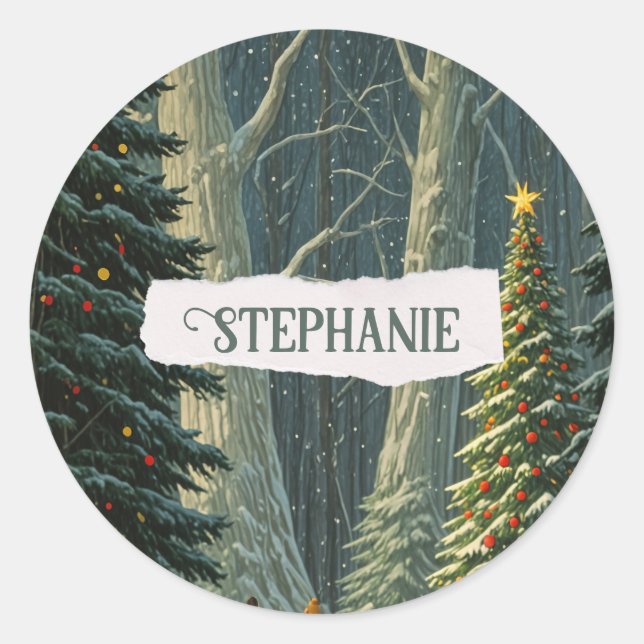Solstice Spruce Personalised Christmas  Classic Round Sticker (Front)