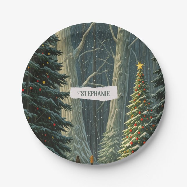 Solstice Spruce Personalised Christmas  Paper Plate (Front)