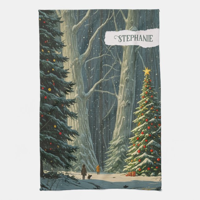 Solstice Spruce Personalised Christmas  Tea Towel (Vertical)