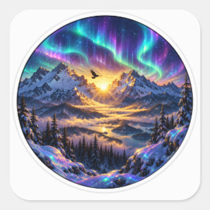Solstice Sun Through the Mountain Ridge Square Sticker