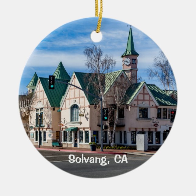 Solvang, Danish Village in Southern California Ceramic Tree Decoration (Front)