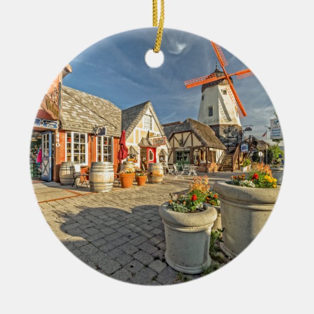 Solvang Windmill View Ceramic Tree Decoration (Front)