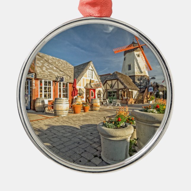 Solvang Windmill View Metal Tree Decoration (Front)