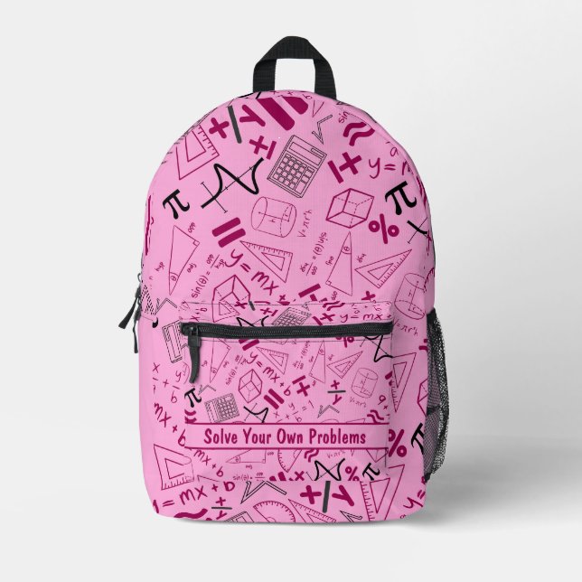 solve your own problems mathematics modern pink printed backpack (Front)