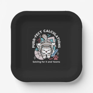 Solving for X and Yawns – Cute Tabby Cat Math Pun Paper Plate