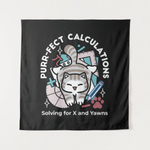 Solving for X and Yawns – Cute Tabby Cat Math Pun Tapestry