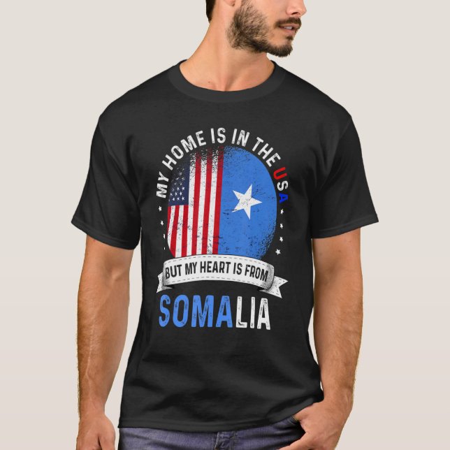Somali American Patriot Heart Is From Somalia Flag T-Shirt (Front)