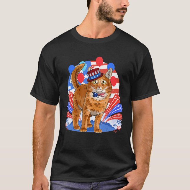 Somali Cat 4th Of July Patriotic American Flag T-Shirt (Front)