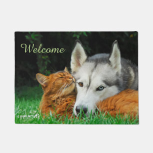 Somali Cat Husky Cute Friends Huddle Love Welcome Doormat