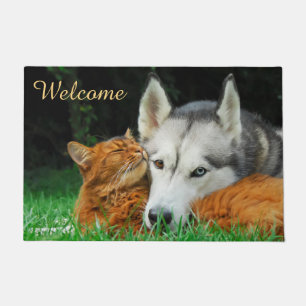 Somali Cat Husky Cute Friends Huddle Love Welcome Doormat