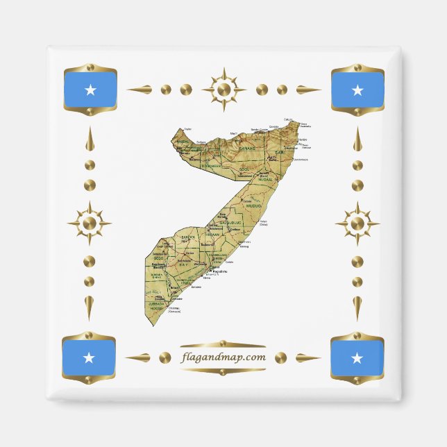 Somalia Map + Flags Magnet (Front)