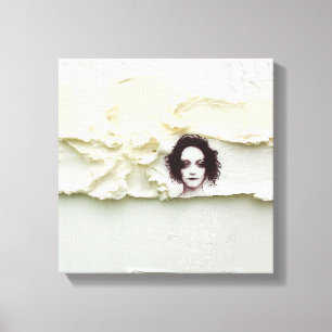 Somber Woman Portrait on Cream Abstract Canvas Print