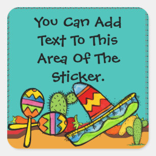 Sombrero and Maracas Button Square Sticker